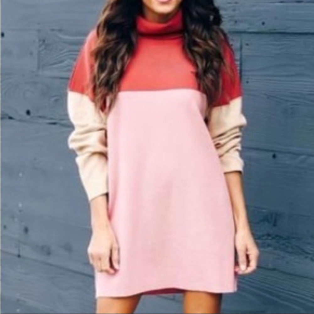VICI color block cowl neck sweater dresss